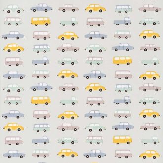   Casadeco Happy Dreams 82766214 ALL OVER VINTAGE CARS BLUE JAUNE autók szürkésbézs fehér kék sérga menta tapéta