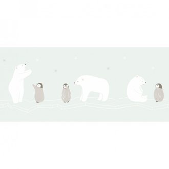   Casadeco Happy Dreams 82866234 FRISE POLAR BEAR BLUE jegesmedvék pingvinek kék fekér szürke bordűr