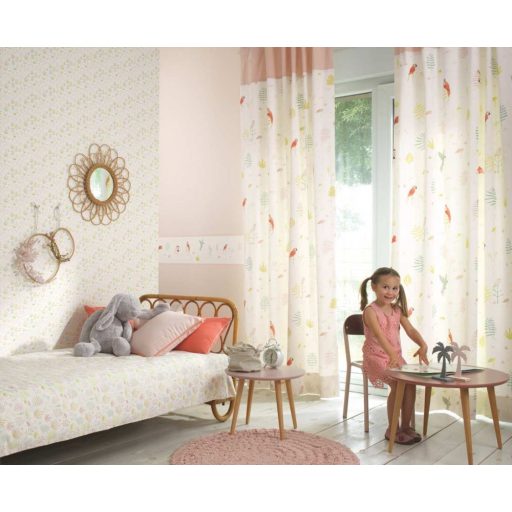 Casadeco Happy Dreams 82873235 FRISE TROPICAL CORAIL trópusi madarak krémfehér korall szines bordűr