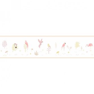   Casadeco Happy Dreams 82875236  FRISE TROPICAL PARME trópusi madarak krémfehér pink lila bézs bordűr