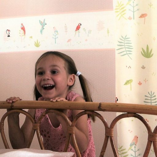 Casadeco Happy Dreams 82875236  FRISE TROPICAL PARME trópusi madarak krémfehér pink lila bézs bordűr