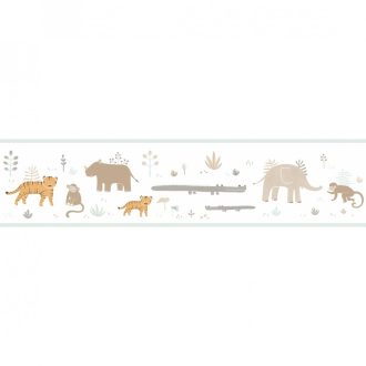   Casadeco Happy Dreams 82881337 FRISE SAVANNA BEIGE szavannai állatok krémfehér bézs barna kék bordűr