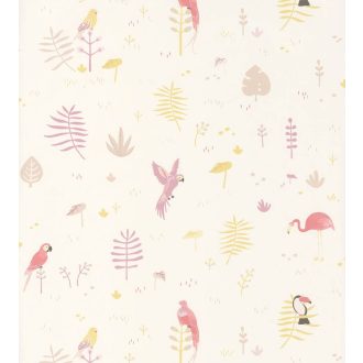   Casadeco Happy Dreams 82925203 TROPICAL PARME trópusi madarak krémfehér pink lila bézs tapéta