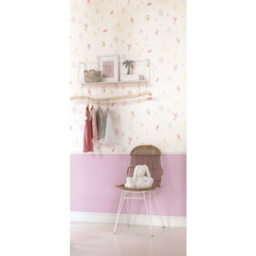 Casadeco Happy Dreams 82925203 TROPICAL PARME trópusi madarak krémfehér pink lila bézs tapéta