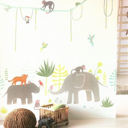 Casadeco Happy Dreams 82994343 PANORAMIQUE JUNGLE MULTICOLORE krémfehér szines falpanel