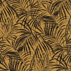  Rasch Denzo II 832136  Natur trópusi finoman rajzolt pálmalevelek textilstruktúra okkersárga fekete tapéta