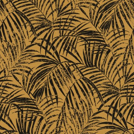 Rasch Denzo II 832136  Natur trópusi finoman rajzolt pálmalevelek textilstruktúra okkersárga fekete tapéta