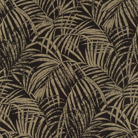 Rasch Denzo II 832143  Natur trópusi finoman rajzolt pálmalevelek textilstruktúra fekete csillogó bézsarany/arany tapéta