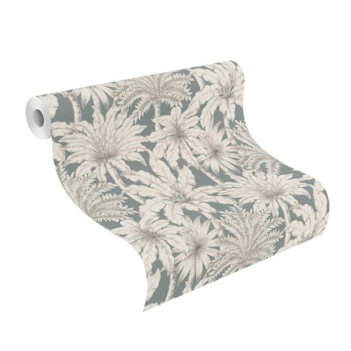 Rasch Denzo II 832723 Natur trópusi pálma motívum finom ceruzarajzolattal kékes szürke krémfehér fekete tapéta