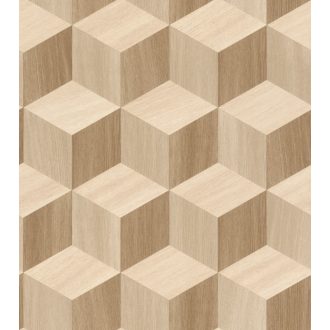   Rasch SALSA 833737 Geometrikus Grafikus háromdimenziós fakockák világosbézs és barna árnyalatok tapéta