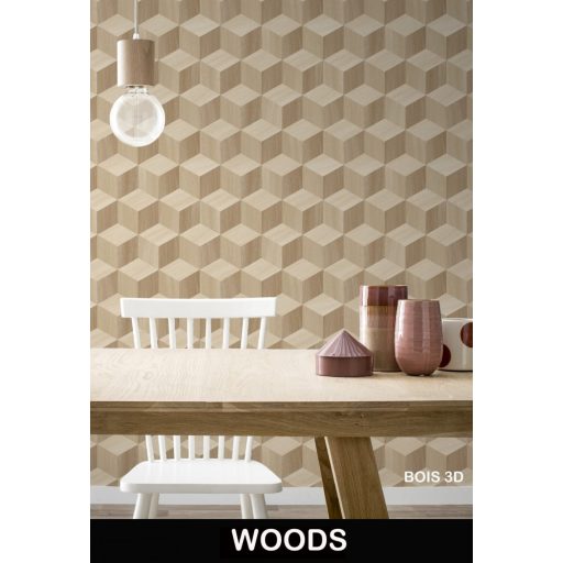 Rasch SALSA 833737 Geometrikus Grafikus háromdimenziós fakockák világosbézs és barna árnyalatok tapéta