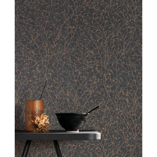 Casadeco Natura 83779505 SPRING Natur Törékeny ágak-finom rügyek "a tavasz első lehellete" antracit rézszín fémes mintarajzolat tapéta