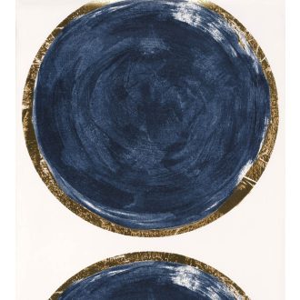   Casadeco Idylle 83816506 VOLTA BLUE/OR design művészi geometrikus óriás körök fehér mélykék csillogó arany szegély tapéta