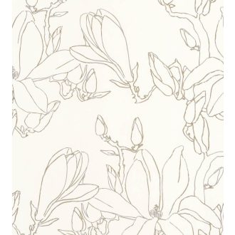   Casadeco Idylle 83822303 MAGNOLIA ARGENT/OR virágos stilizált magnólia krémfehér ezüst arany tapéta