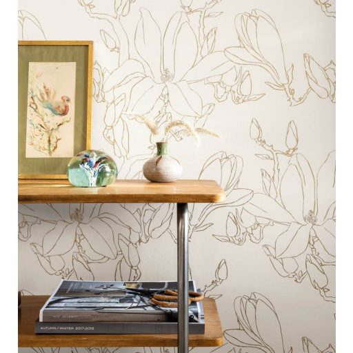 Casadeco Idylle 83822303 MAGNOLIA ARGENT/OR virágos stilizált magnólia krémfehér ezüst arany tapéta