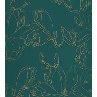   Casadeco Idylle 83827525 MAGNOLIA VERT virágos stilizált magnólia gazdag zöld fémes arany tapéta