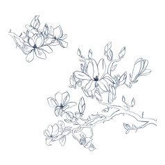   Casadeco Idylle 83960165 PANORAMIQUE BLUE NOIR Natur stilizált festői virágok fehér sötétkék falpanel