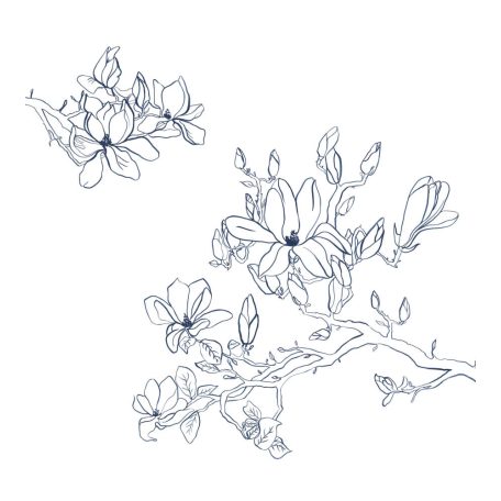 Casadeco Idylle 83960165 PANORAMIQUE BLUE NOIR Natur stilizált festői virágok fehér sötétkék falpanel