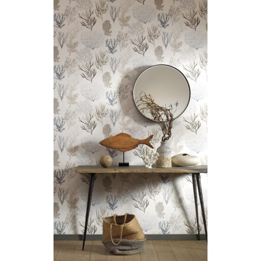 Casadeco Rivage 83976202 CORAIL Natur Különböző korallfajták megjelenítése krémfehér kék korallszín bézs sárgásbarna tapéta