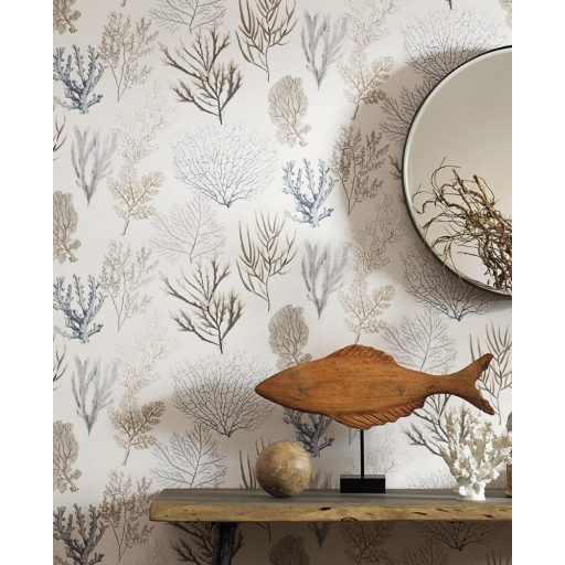 Casadeco Rivage 83976202 CORAIL Natur Különböző korallfajták megjelenítése krémfehér kék korallszín bézs sárgásbarna tapéta
