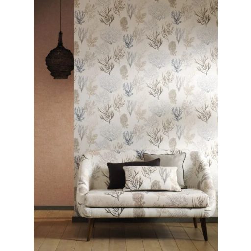 Casadeco Rivage 83979122  CORAIL Natur Különböző korallfajták megjelenítése törtfehér bézs kék szürke antracit tapéta