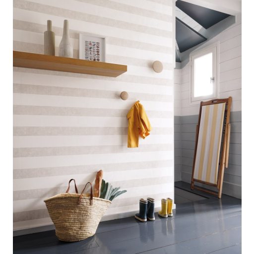 Casadeco Rivage 84031335 ALIZE Csíkos Klasszikus elegáns blokkcsíkos szőtt hatású textúra krém bézs/szürkésbézs tapéta