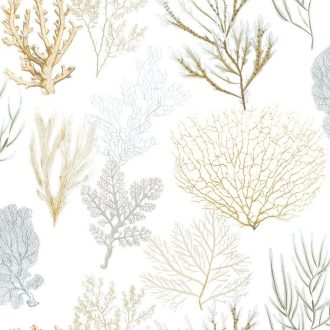   Casadeco Rivage 84202219 TISSU CORAIL Natur Különböző korallfajták megjelenítése törtfehér aranysárga kék zöld szürke dekoranyag