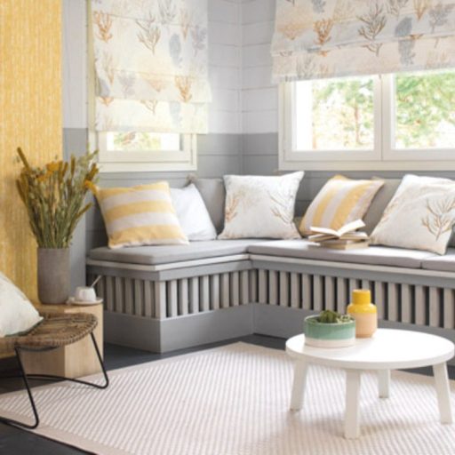 Casadeco Rivage 84202219 TISSU CORAIL Natur Különböző korallfajták megjelenítése törtfehér aranysárga kék zöld szürke dekoranyag