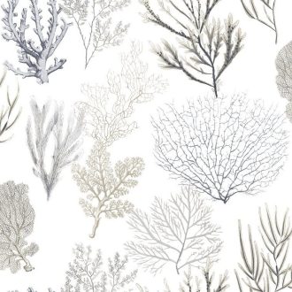   Casadeco Rivage 84209220 TISSU CORAIL Natur Különböző korallfajták megjelenítése krémfehér bézs kék szürke antracit dekoranyag