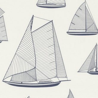   Casadeco Rivage 84246104 TISSU ARMADA Natur Grafikus stilizált vitorlásflotta mint egy műszaki vázlat törtfehér tengerészkék dekoranyag