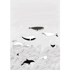   Rasch Bambino XVIII 842531  gyerekminta natur kékbálna kardszárnyú delfin világos szürke fehér fekete falpanel