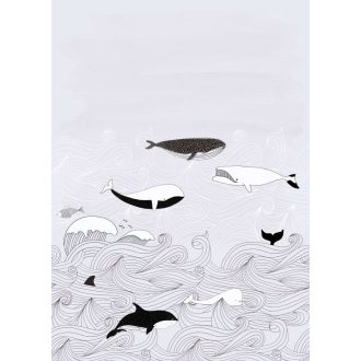   Rasch Bambino XVIII 842531  gyerekminta natur kékbálna kardszárnyú delfin világos szürke fehér fekete falpanel