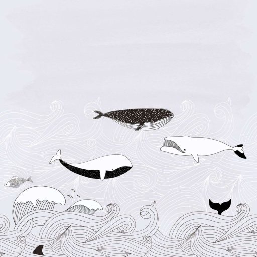 Rasch Bambino XVIII 842531  gyerekminta natur kékbálna kardszárnyú delfin világos szürke fehér fekete falpanel