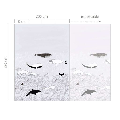 Rasch Bambino XVIII 842531  gyerekminta natur kékbálna kardszárnyú delfin világos szürke fehér fekete falpanel