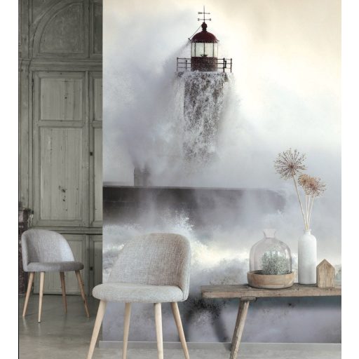 Casadeco Rivage 84269216 PANORAMIQUE PHARE de FELGUEIRAS Natur Tengeri vihar a világítótoronynál krémsárga szürke barna falpanel