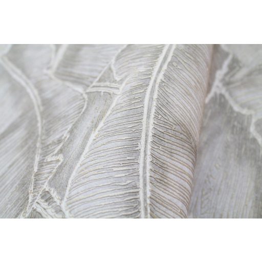 Casadeco Cuba 84320030  SELVA BLANC Natur texturázott trópusi levelek fehér szürke csillogó fémes fény tapéta