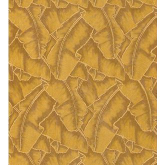  Casadeco Cuba 84322318 SELVA JAUNE Natur texturázott trópusi levelek meleg aranysárga barna csillogó fémes fény tapéta