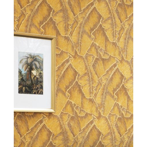 Casadeco Cuba 84322318 SELVA JAUNE Natur texturázott trópusi levelek meleg aranysárga barna csillogó fémes fény tapéta