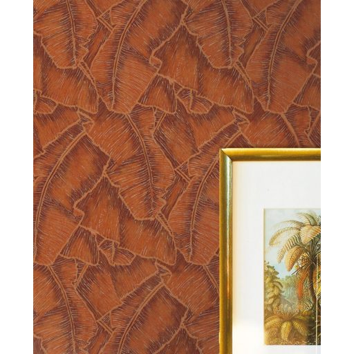Casadeco Cuba 84323328 SELVA ORANGE Natur texturázott trópusi levelek meleg narancs csillogó fémes fény tapéta