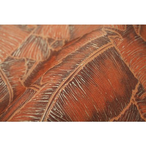 Casadeco Cuba 84323328 SELVA ORANGE Natur texturázott trópusi levelek meleg narancs csillogó fémes fény tapéta