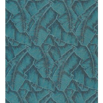   Casadeco Cuba 84326438 SELVA TURQUOISE Natur texturázott trópusi levelek telt türkiz csillogó fémes fény tapéta