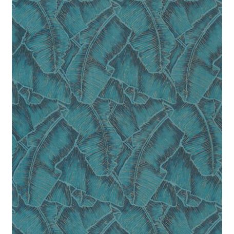 Casadeco Cuba 84326438 SELVA TURQUOISE Natur texturázott trópusi levelek telt türkiz csillogó fémes fény tapéta