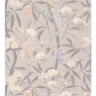   Casadeco Cuba 84331212 HABANA BEIGE Natur egzotikus virágos szőlő bézs szürke szürkésbarna szines tapéta