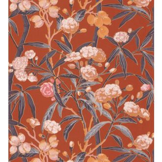   Casadeco Cuba 84333417 HABANA ORANGE  Natur egzotikus virágos szőlő vérnarancs/terrakotta szines tapéta