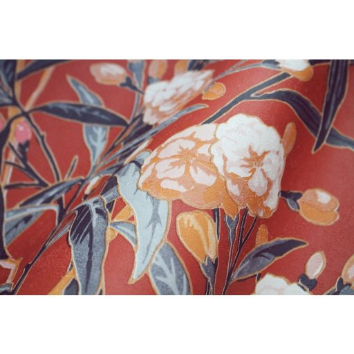 Casadeco Cuba 84333417 HABANA ORANGE  Natur egzotikus virágos szőlő vérnarancs/terrakotta szines tapéta