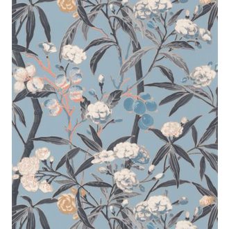   Casadeco Cuba 84336226 HABANA BLEU CLAIR  Natur egzotikus virágos szőlő világoskék sötétszürke fehér szines tapéta