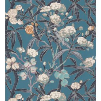   Casadeco Cuba 84336424 HABANA TURQUOISE Natur egzotikus virágos szőlő türkizkékkék sötétszürke fehér szines tapéta