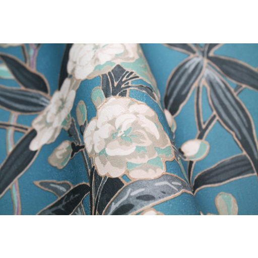 Casadeco Cuba 84336424 HABANA TURQUOISE Natur egzotikus virágos szőlő türkizkékkék sötétszürke fehér szines tapéta