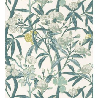   Casadeco Cuba 84337109 HABANA VERT FOND BLANC Natur egzotikus virágos szőlő fehér zöld szines tapéta