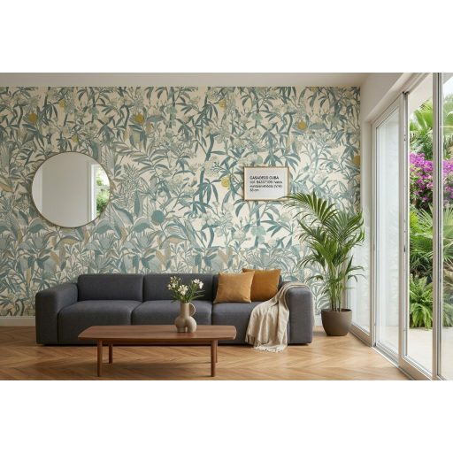 Casadeco Cuba 84337109 HABANA VERT FOND BLANC Natur egzotikus virágos szőlő fehér zöld szines tapéta